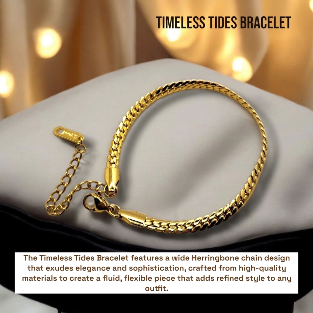 Gold Stainless Steel Wide Herringbone Bracelet